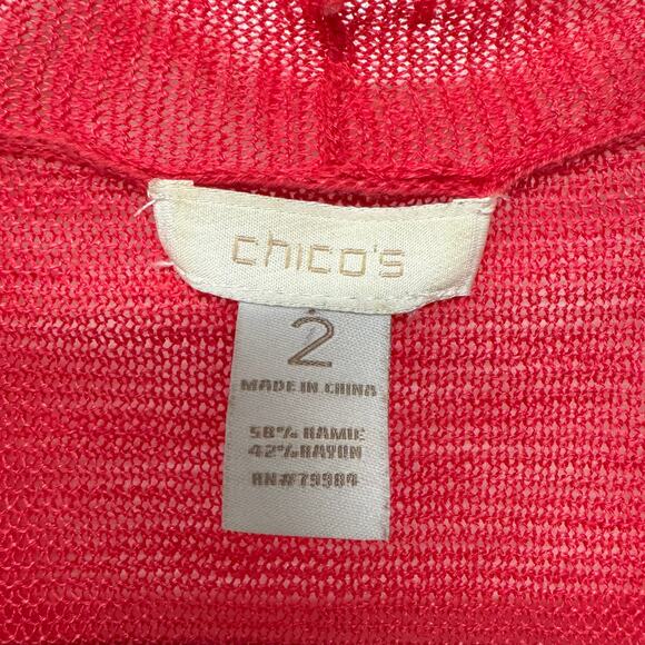 Chicos Womens Strawberry Red Open Front Drape Cardigan Sweater Size 2/Large Knit - Picture 5 of 8